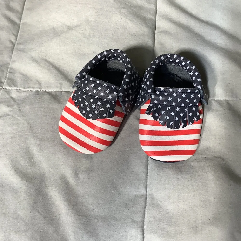 Bird Rock Baby red white and blue baby moccasins